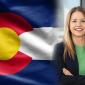 Dr. Marielena DeSanctis on the left. Colorado flag on the right.