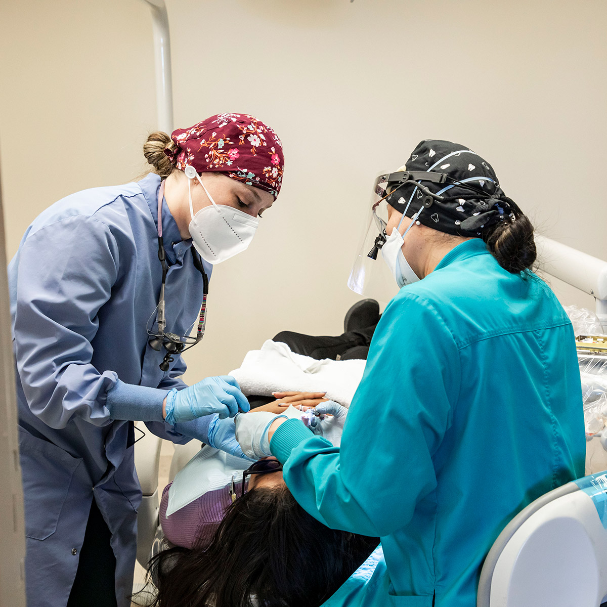 CCD Dental Hygiene students with a patient