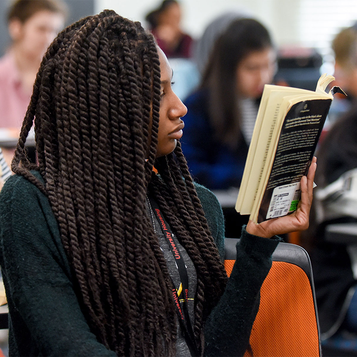 woman reading a book