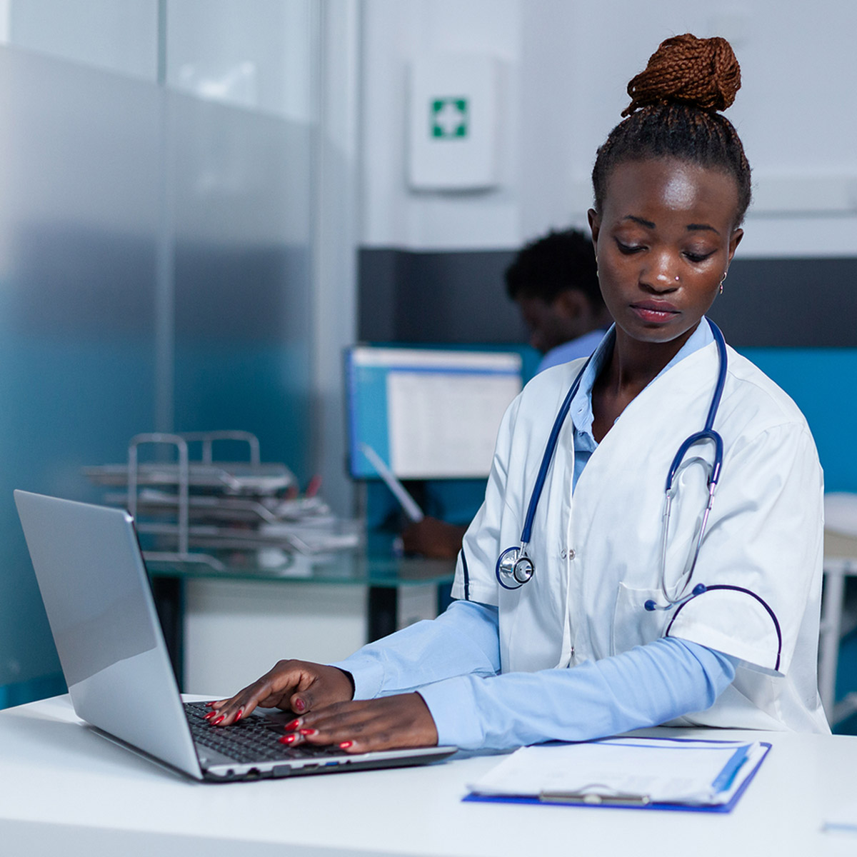 CCD Healthcare Informatics student using a computer
