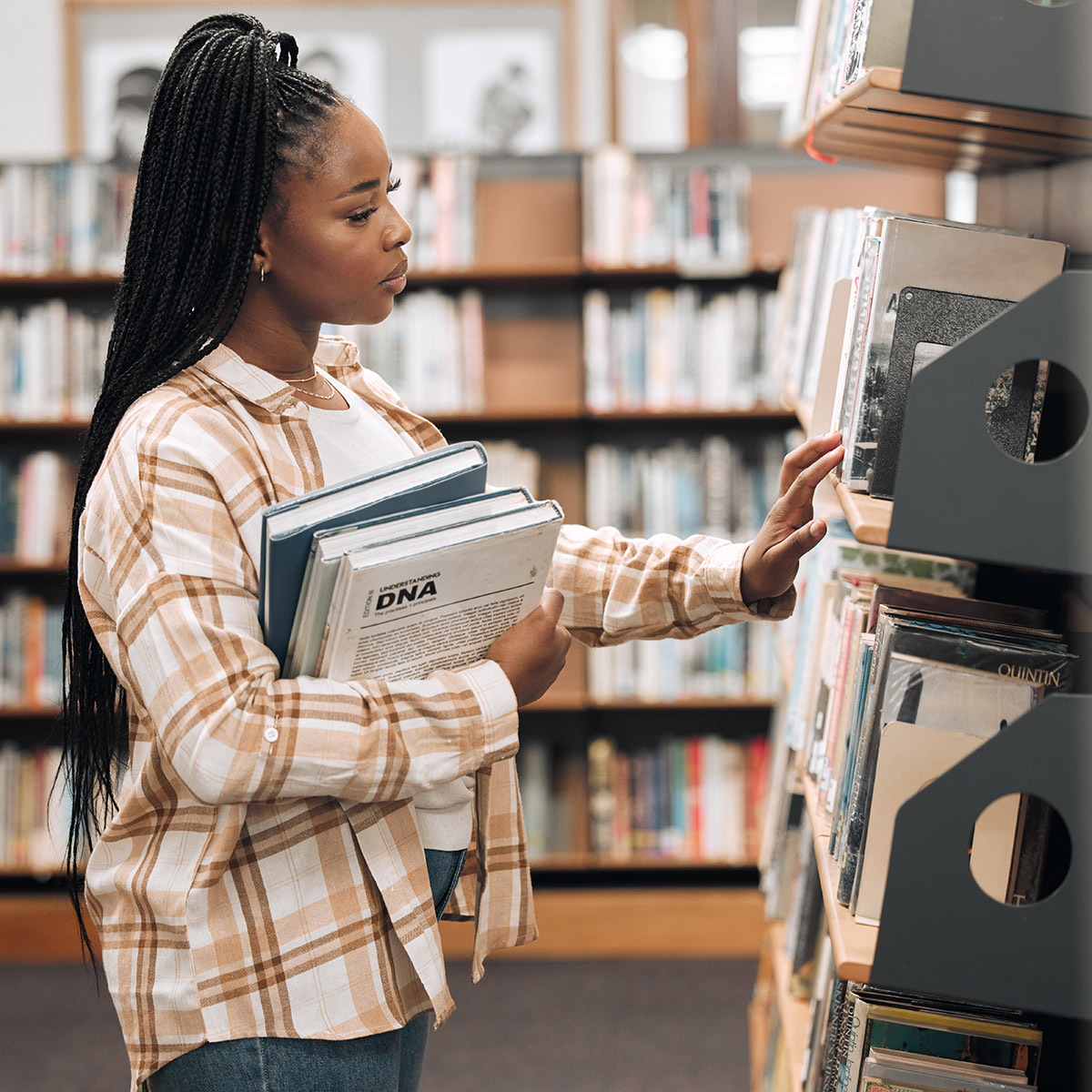 CCD Psychology student in the library