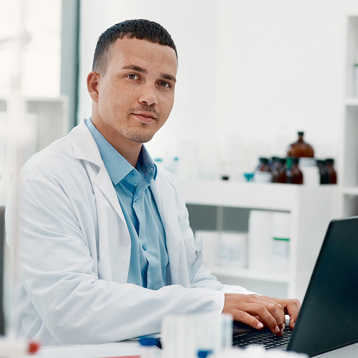 CCD Public Health student working at a computer